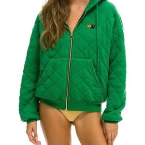 🎸Aviator Nation🎸🔥NWT🔥Quilted Relaxed Zip Hoodie - Kelly Green